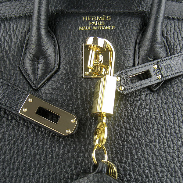 Super A Replica Hermes Togo Leather Birkin 25CM Handbag Black 6068 - Click Image to Close